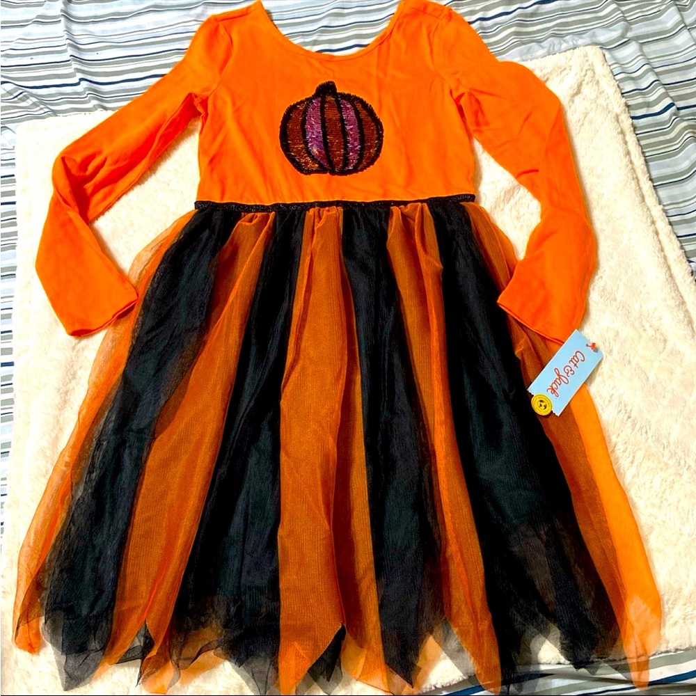 Girls Halloween dress pumpkin flip sequins Large 10 12 Cat & Jack
